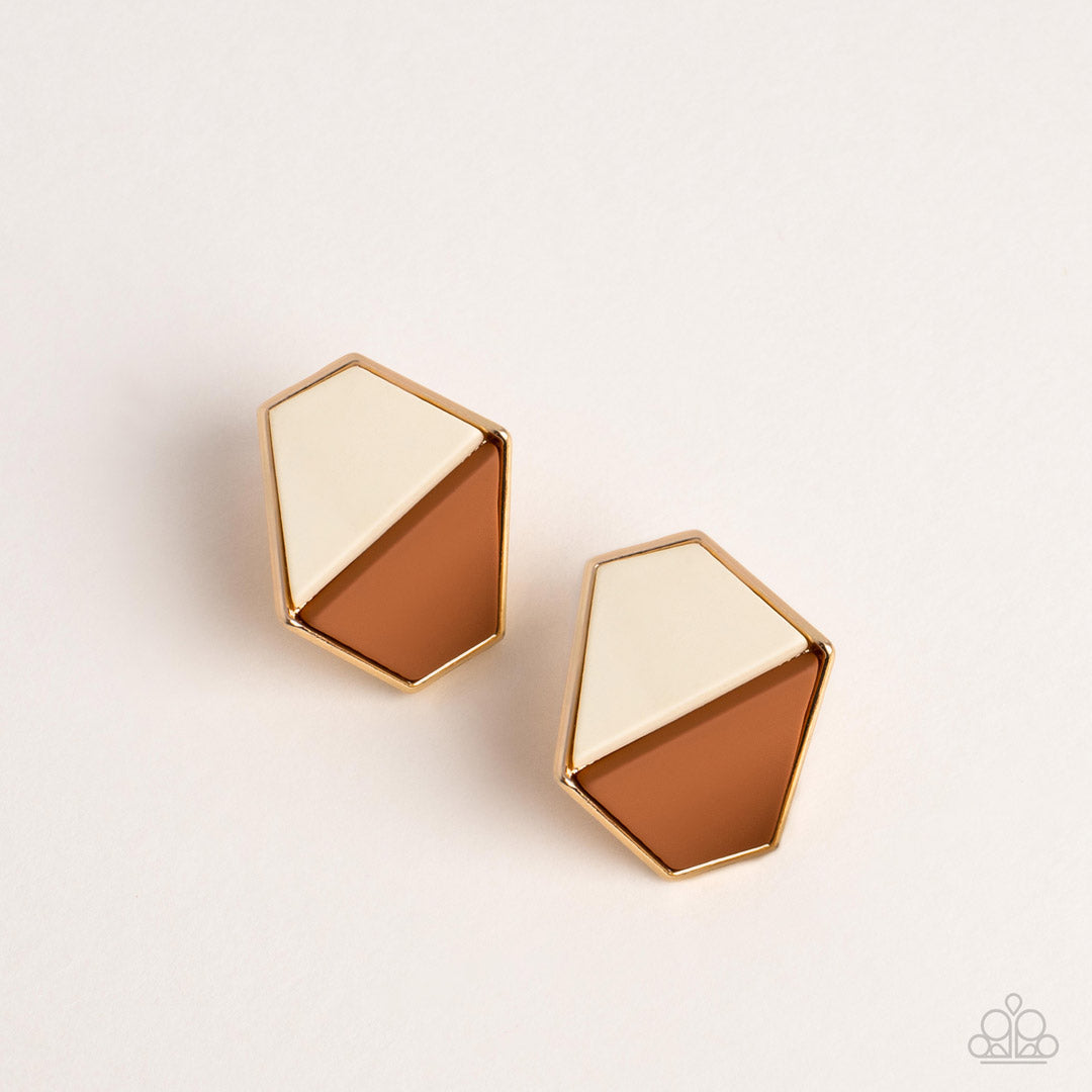 Paparazzi Earrings Generically Geometric - Brown