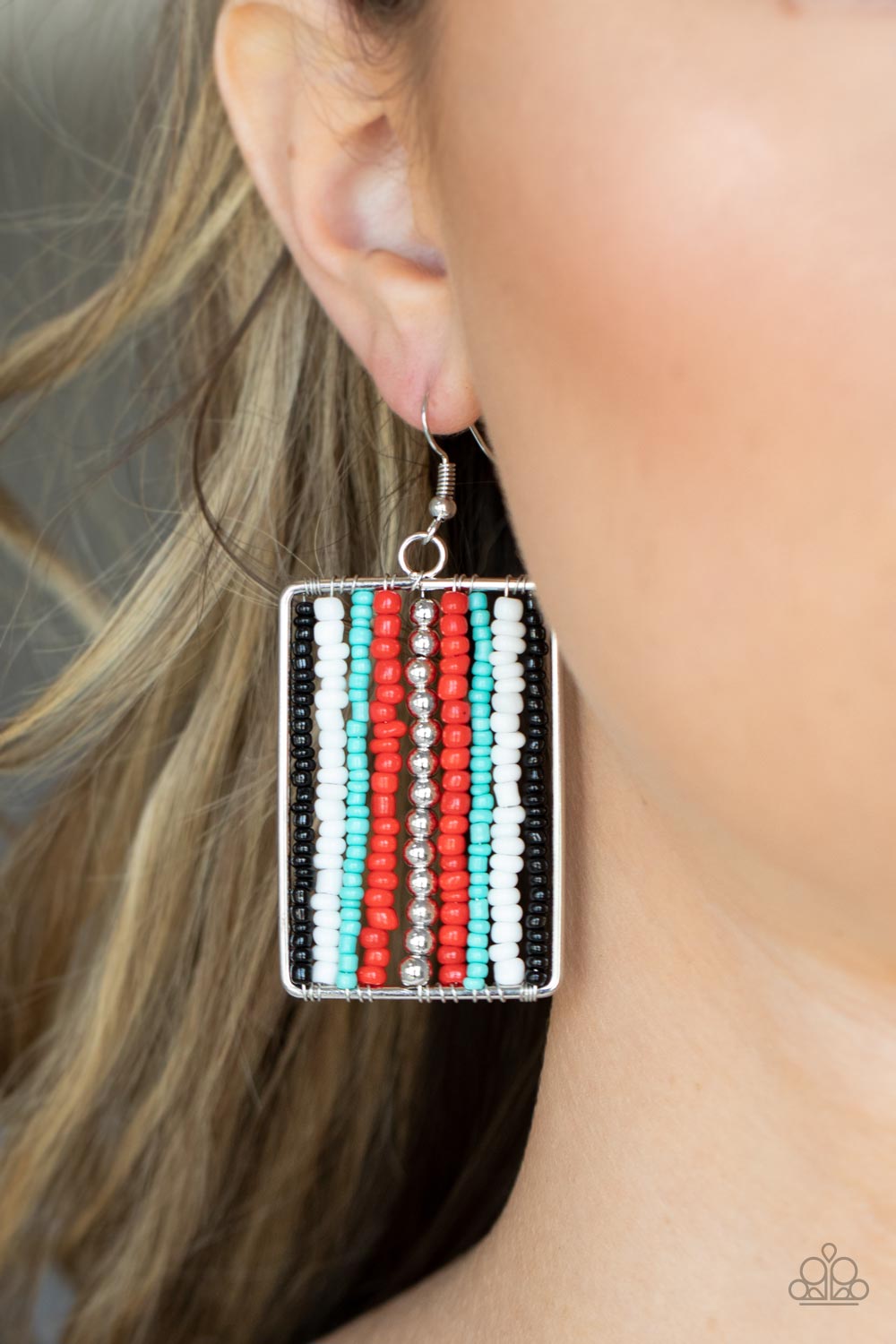 Paparazzi Earrings Beadwork Wonder - Red