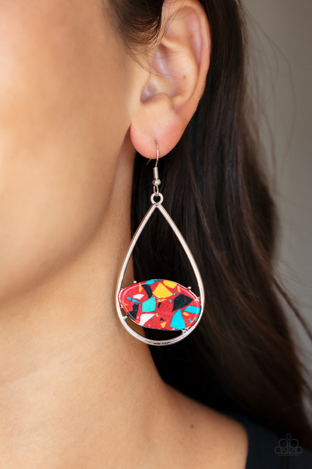 Paparazzi Earrings Tropical Terrazzo - Red