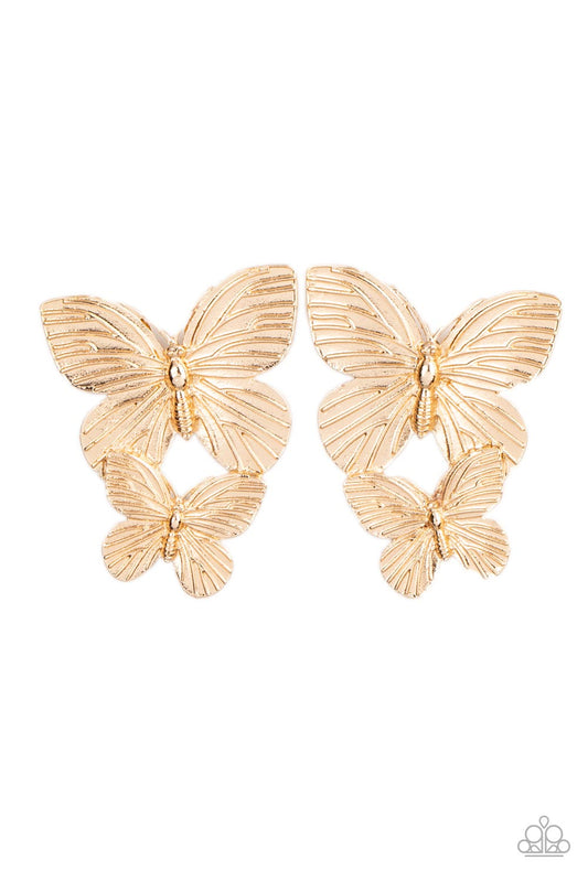Paparazzi Earrings Blushing Butterflies - Gold