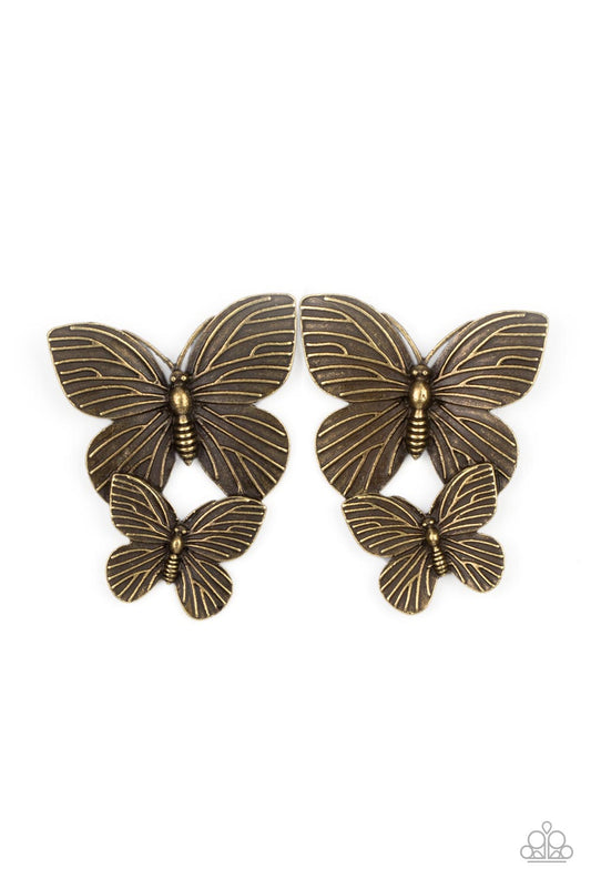 Paparazzi Earrings Blushing Butterflies - Brass