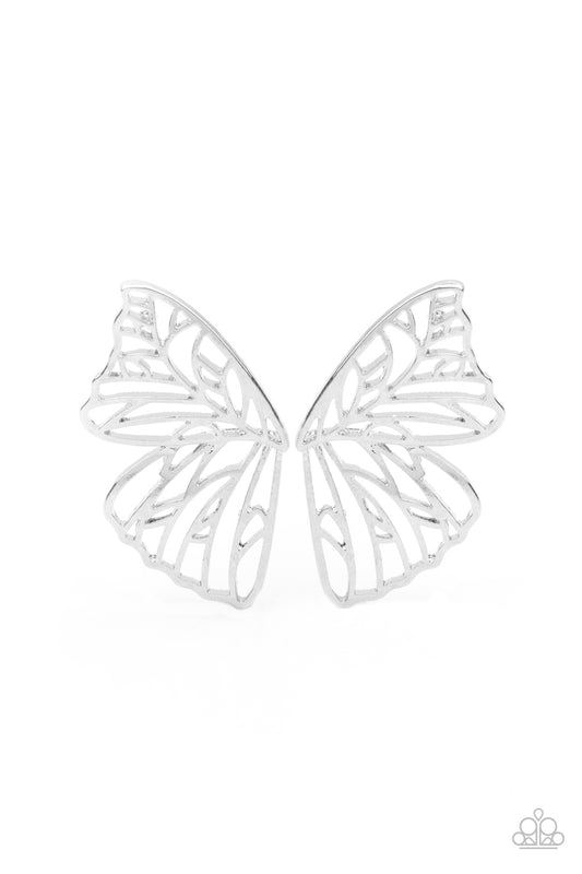 Paparazzi Earrings Butterfly Frills - Silver