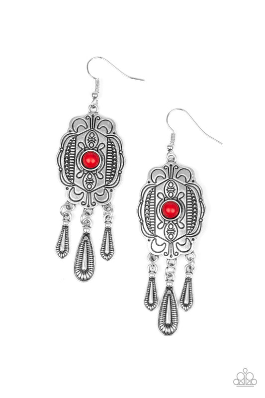 Paparazzi Earrings Natural Native - Red